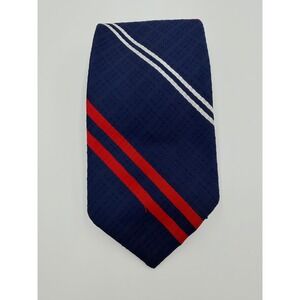 Cerruti 1881 Mens Vintage Silk Tie Navy Blue Red White Striped Textured Italy